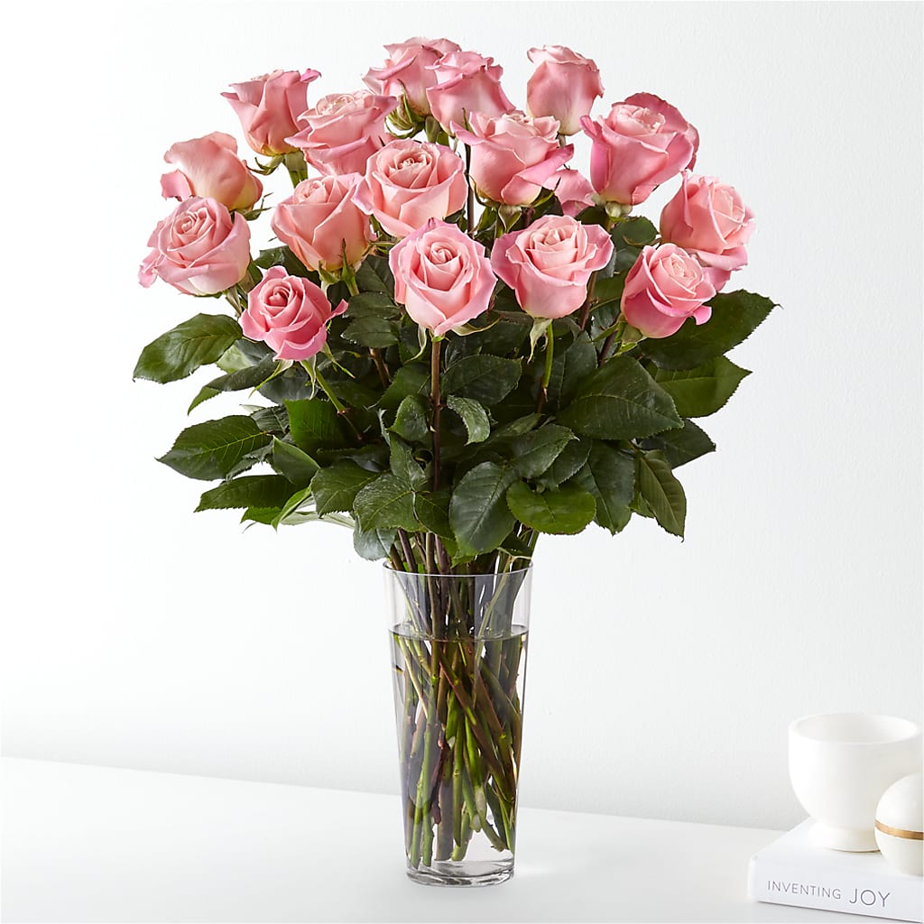 Long Stem Pink Rose Bouquet – All About Flowers, Bellingham WA