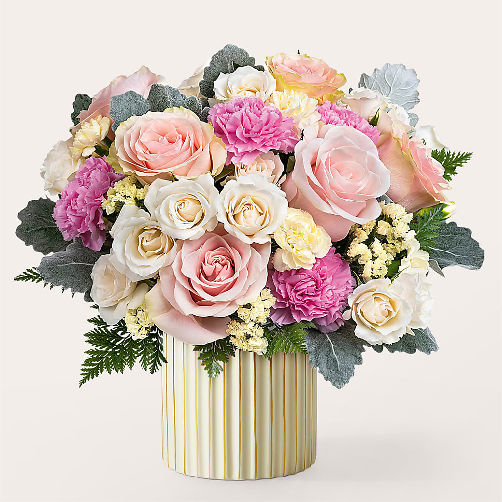 Blissful Moments Bouquet with Ivory Vase – All About Flowers, Bellingham WA
