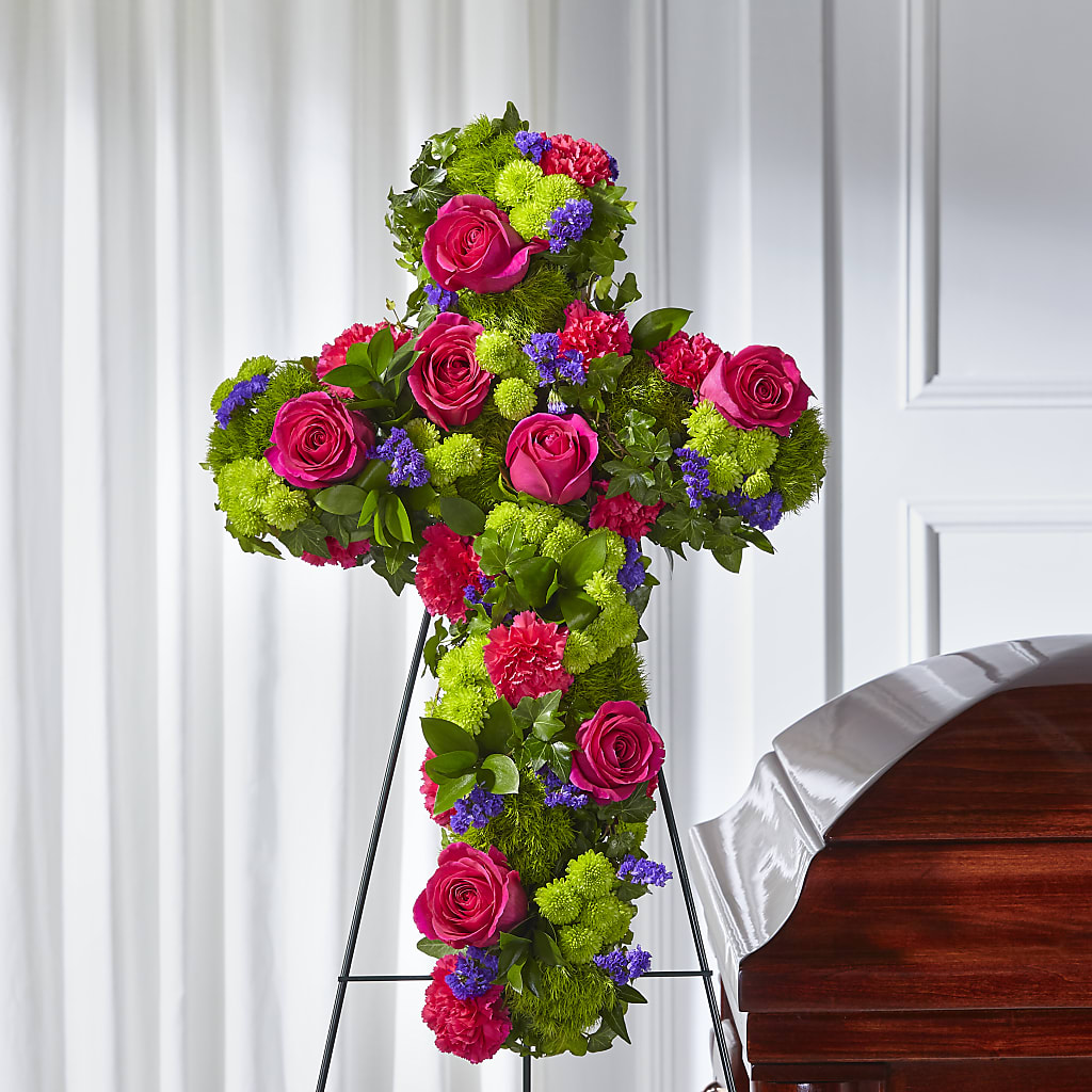 Tribute Rose Floral Cross – All About Flowers, Bellingham WA