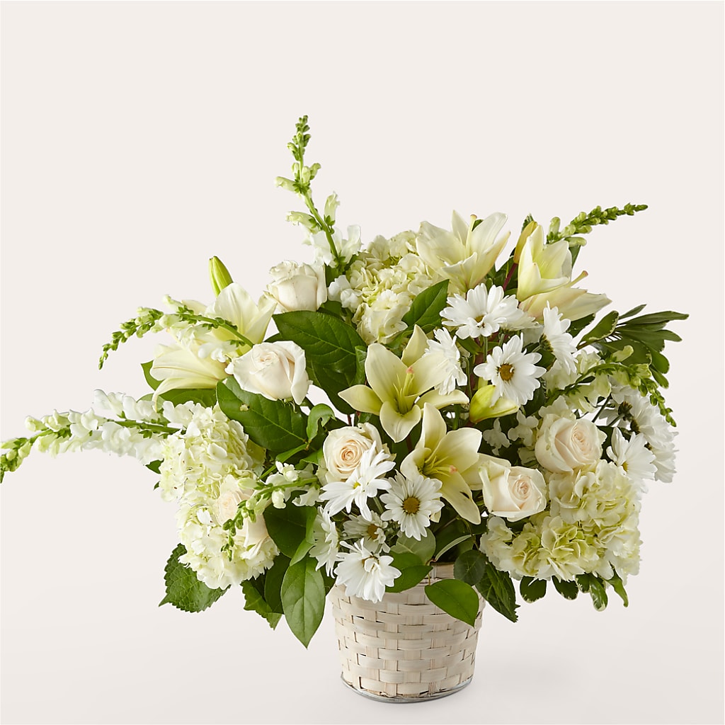 Ivory Elegance Floral Basket – All About Flowers, Bellingham WA