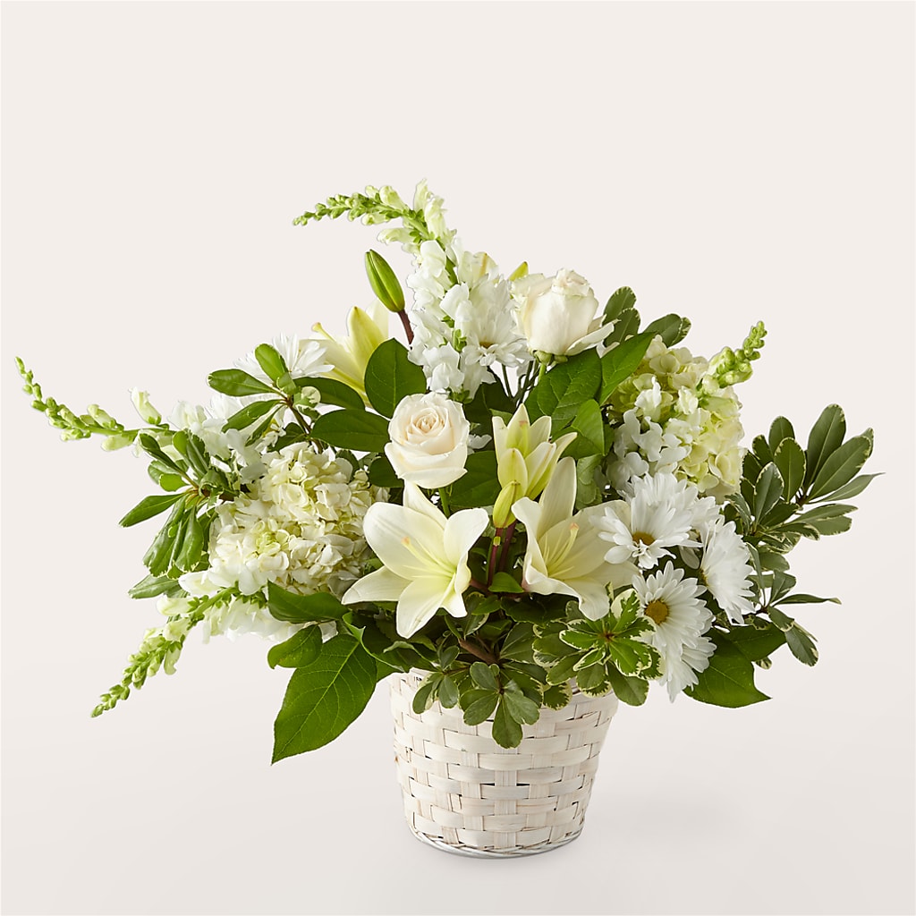 Ivory Elegance Floral Basket – All About Flowers, Bellingham WA