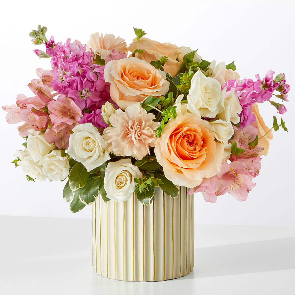 Paradise Bouquet with Ivory Vase – All About Flowers, Bellingham WA