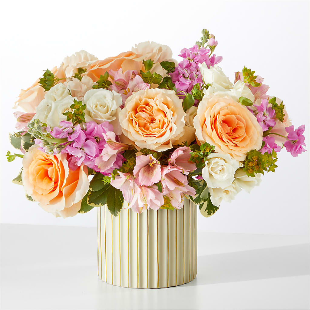 Paradise Bouquet with Ivory Vase – All About Flowers, Bellingham WA