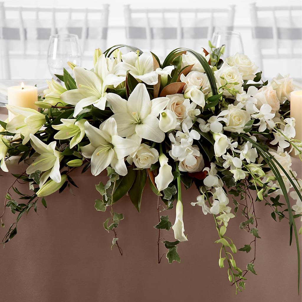 White Linen Arrangement – All About Flowers, Bellingham WA