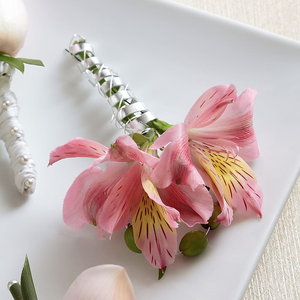 Pink Peruvian Lily Boutonniere – All About Flowers, Bellingham WA