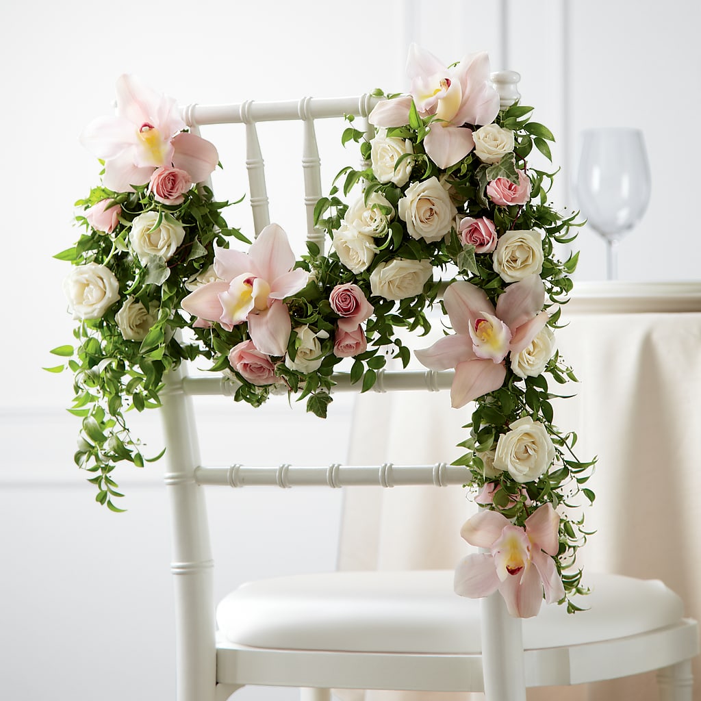 Orchid Rose Chair Décor – All About Flowers, Bellingham WA