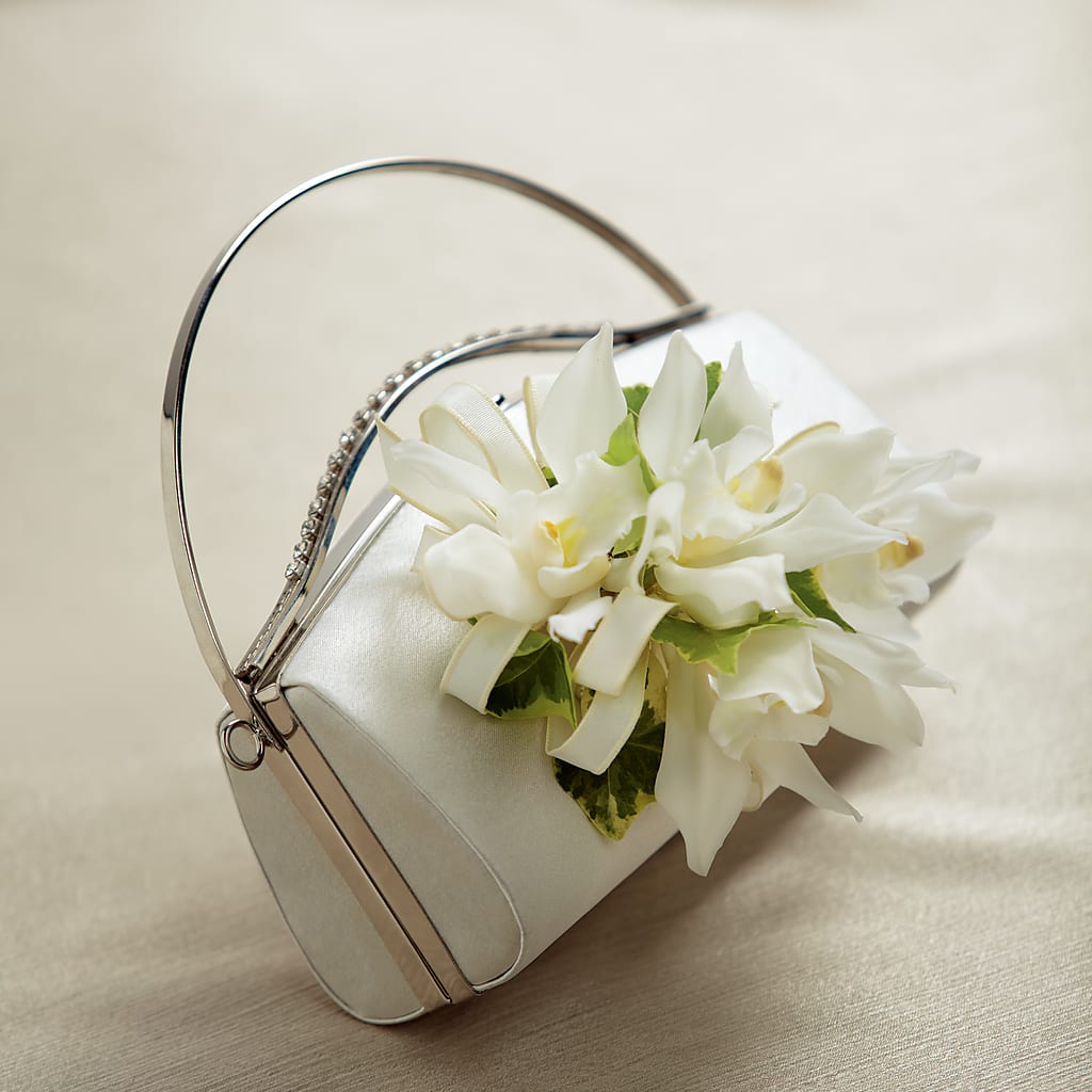 White Purse Decor – All About Flowers, Bellingham WA