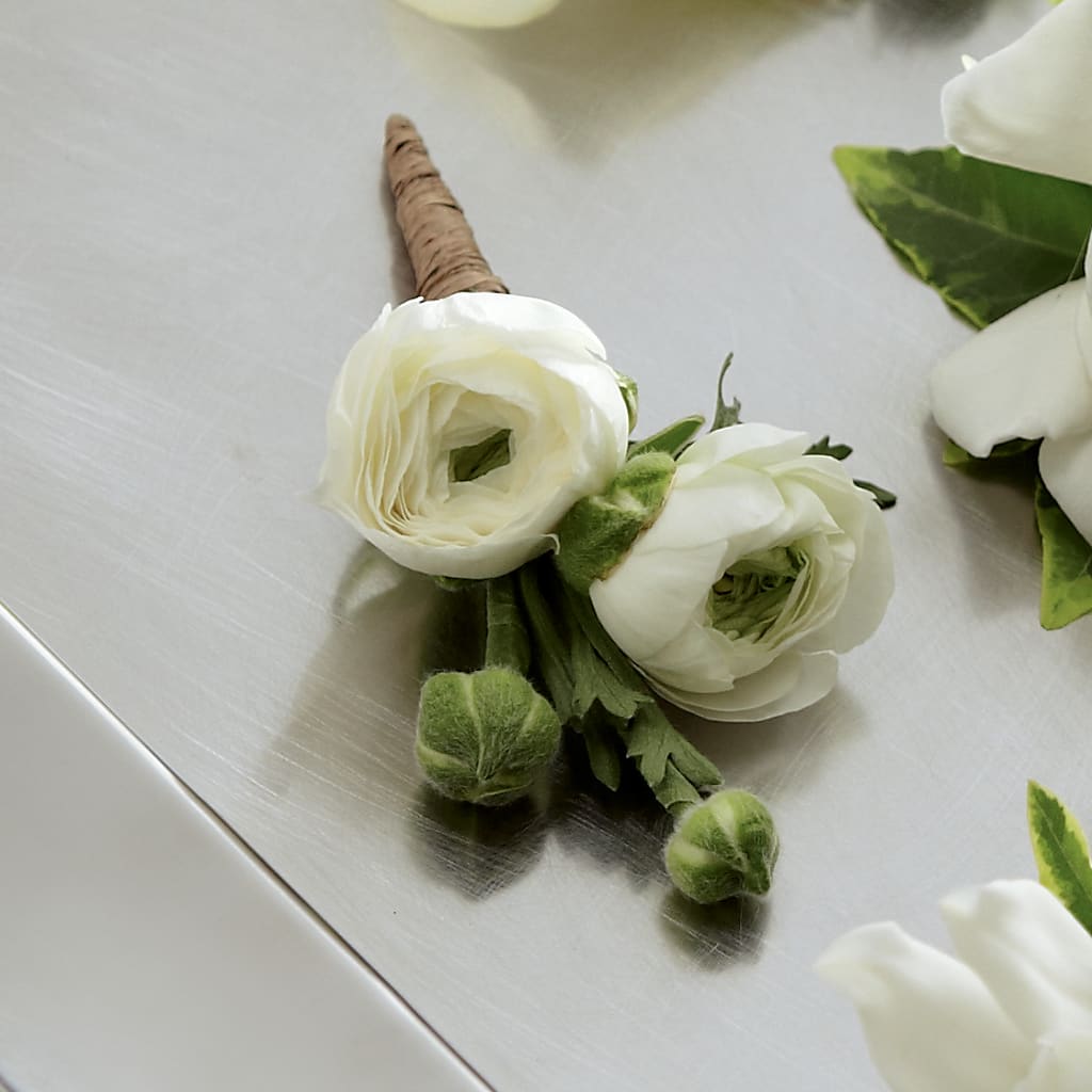 White Ranunculus Boutonniere – All About Flowers, Bellingham WA