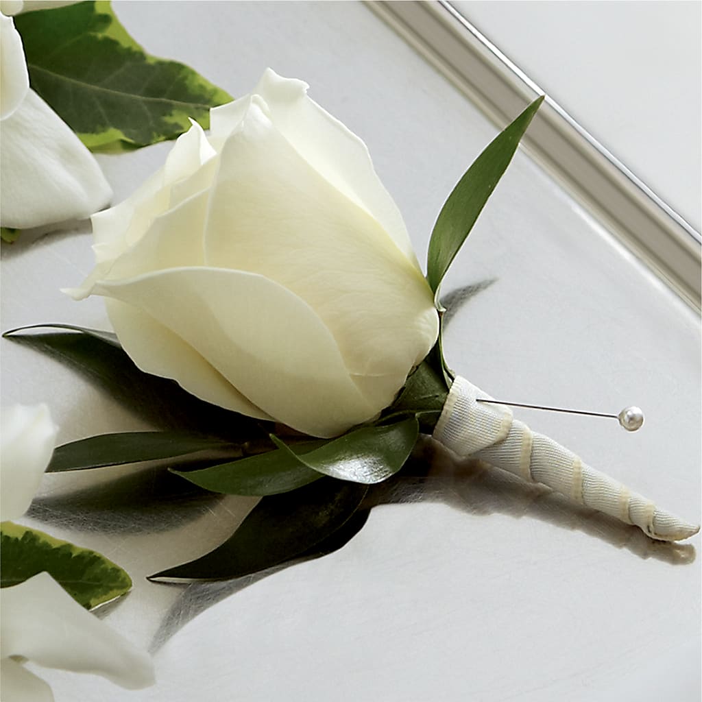 White Rose Boutonniere – All About Flowers, Bellingham WA