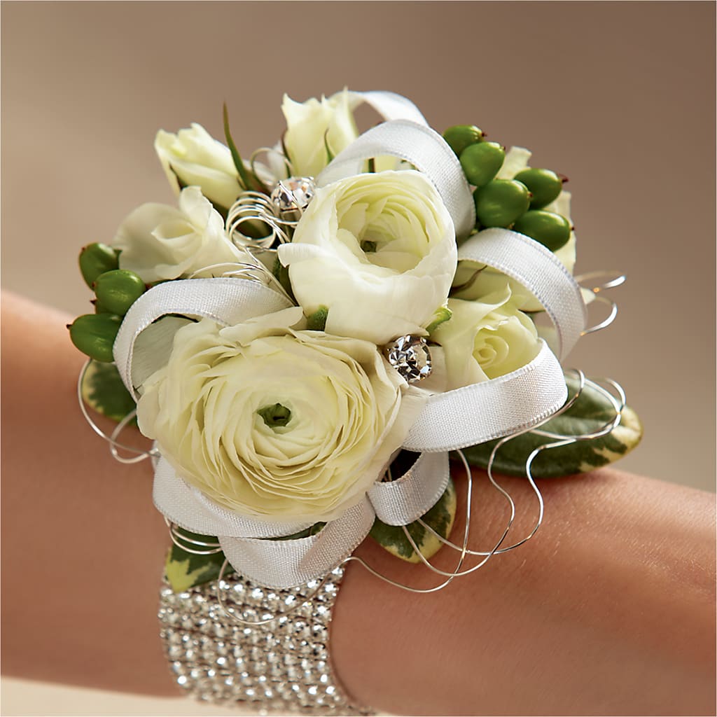 White Wedding Corsage – All About Flowers, Bellingham WA