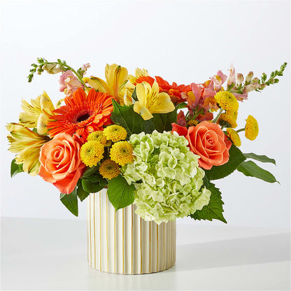 Autumn Sunshine Bouquet with Ivory Vase –  All About Flowers, Bellingham WA