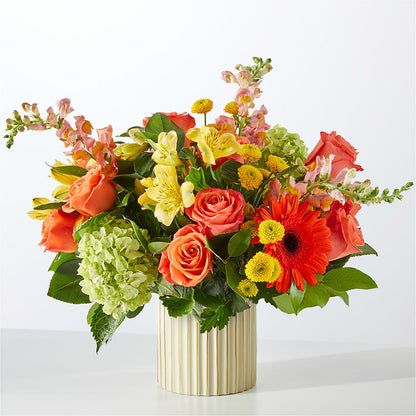 Autumn Sunshine Bouquet with Ivory Vase –  All About Flowers, Bellingham WA