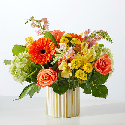 Autumn Sunshine Bouquet with Ivory Vase –  All About Flowers, Bellingham WA