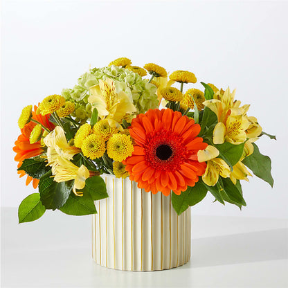 Autumn Sunshine Bouquet with Ivory Vase –  All About Flowers, Bellingham WA