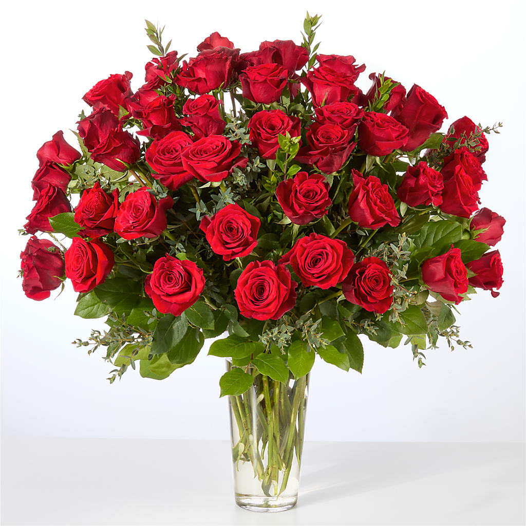 Forever Yours Fifty Stem Red Rose Bouquet –  All About Flowers, Bellingham WA