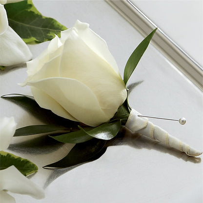 White Rose Boutonniere –  All About Flowers, Bellingham WA